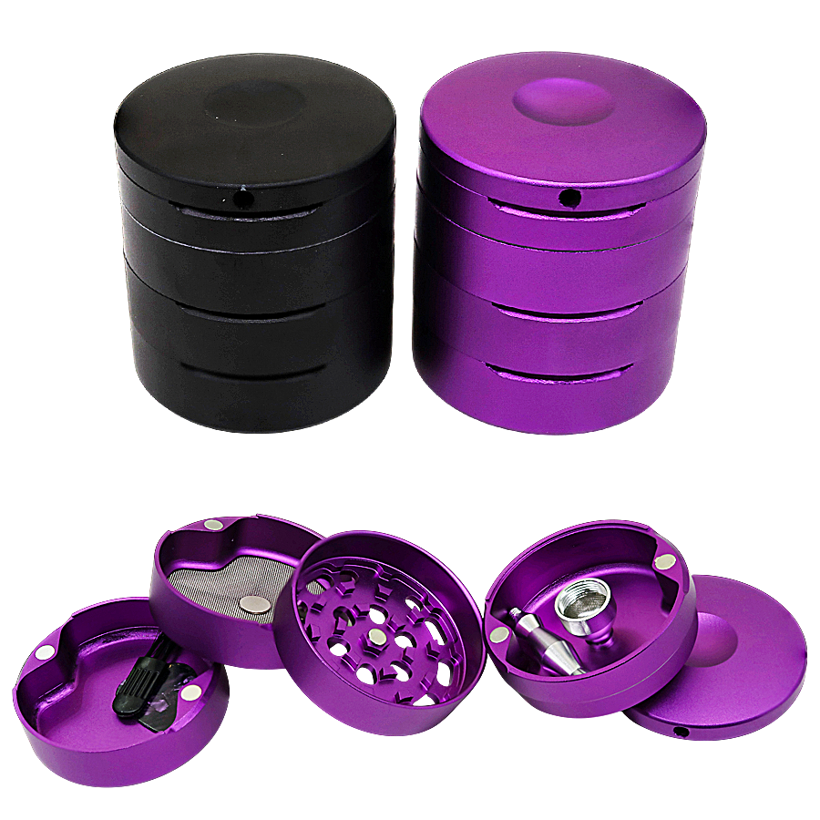 Crushers 4 Layered Matte Metallic 4 Part Grinder With Pipe | 63mm | (GR536) | Assorted Colors product image